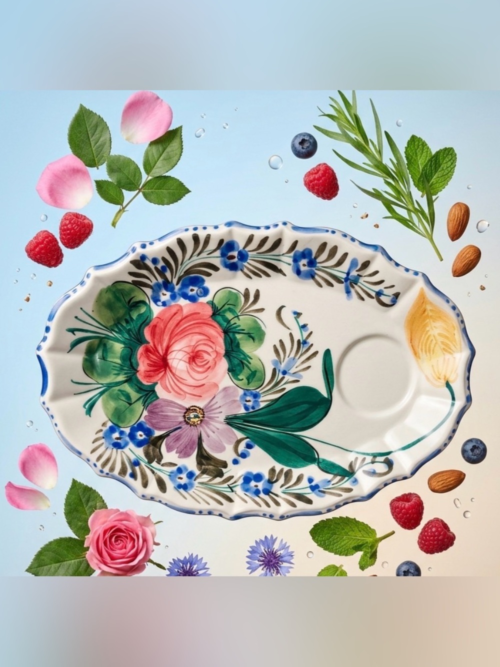 4 Vintage Nove Rose Italy Hand Painted scalloped plates Ceramic platter 1930